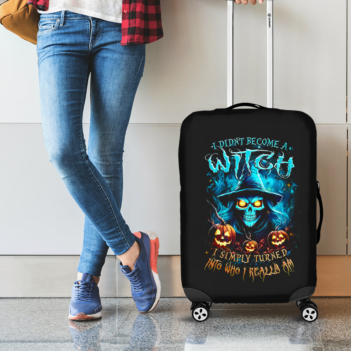 Witch Skull Halloween Luggage Cover I Didn't Becom A Witch - Wonder Print Shop