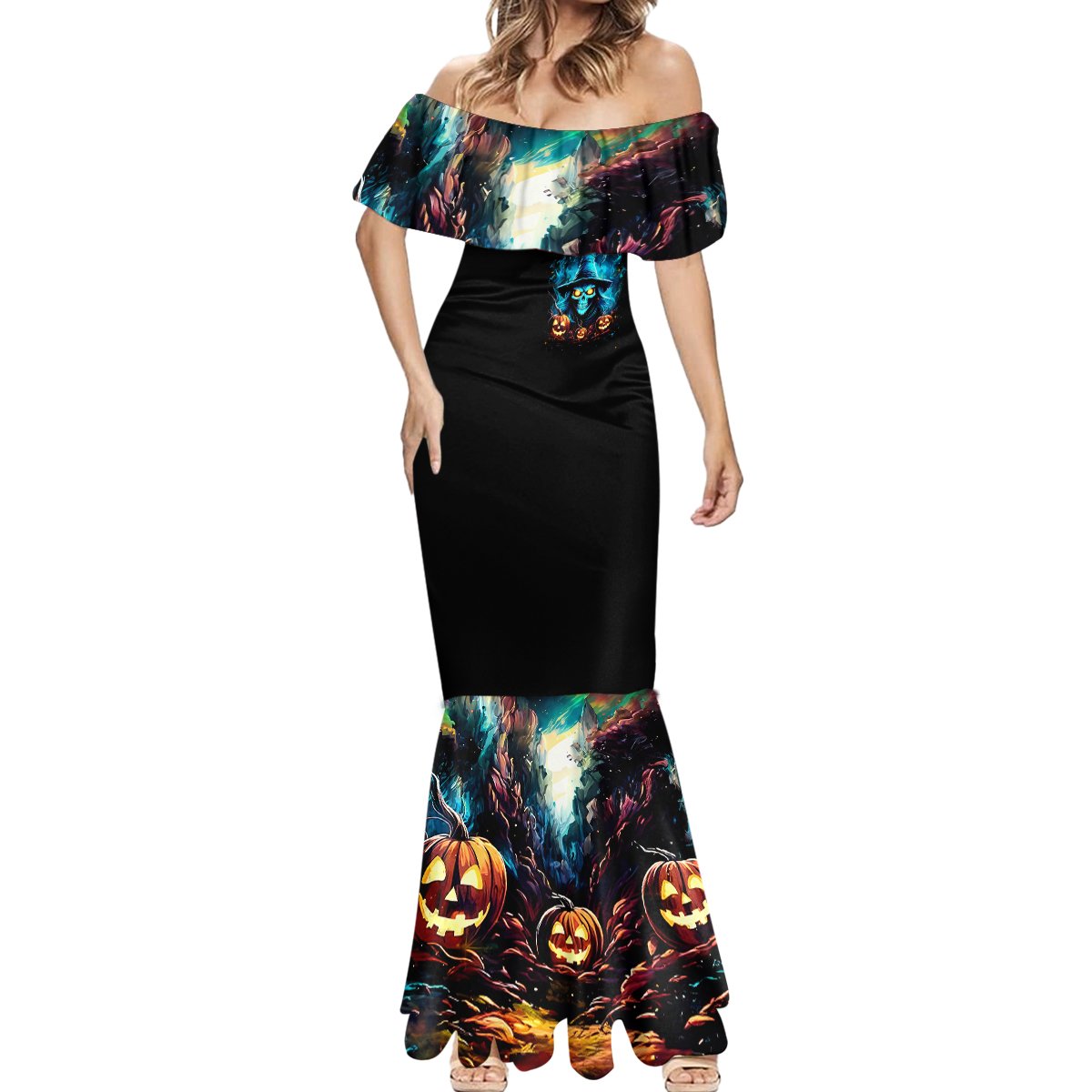 Witch Skull Halloween Mermaid Dress I Didn't Becom A Witch - Wonder Print Shop