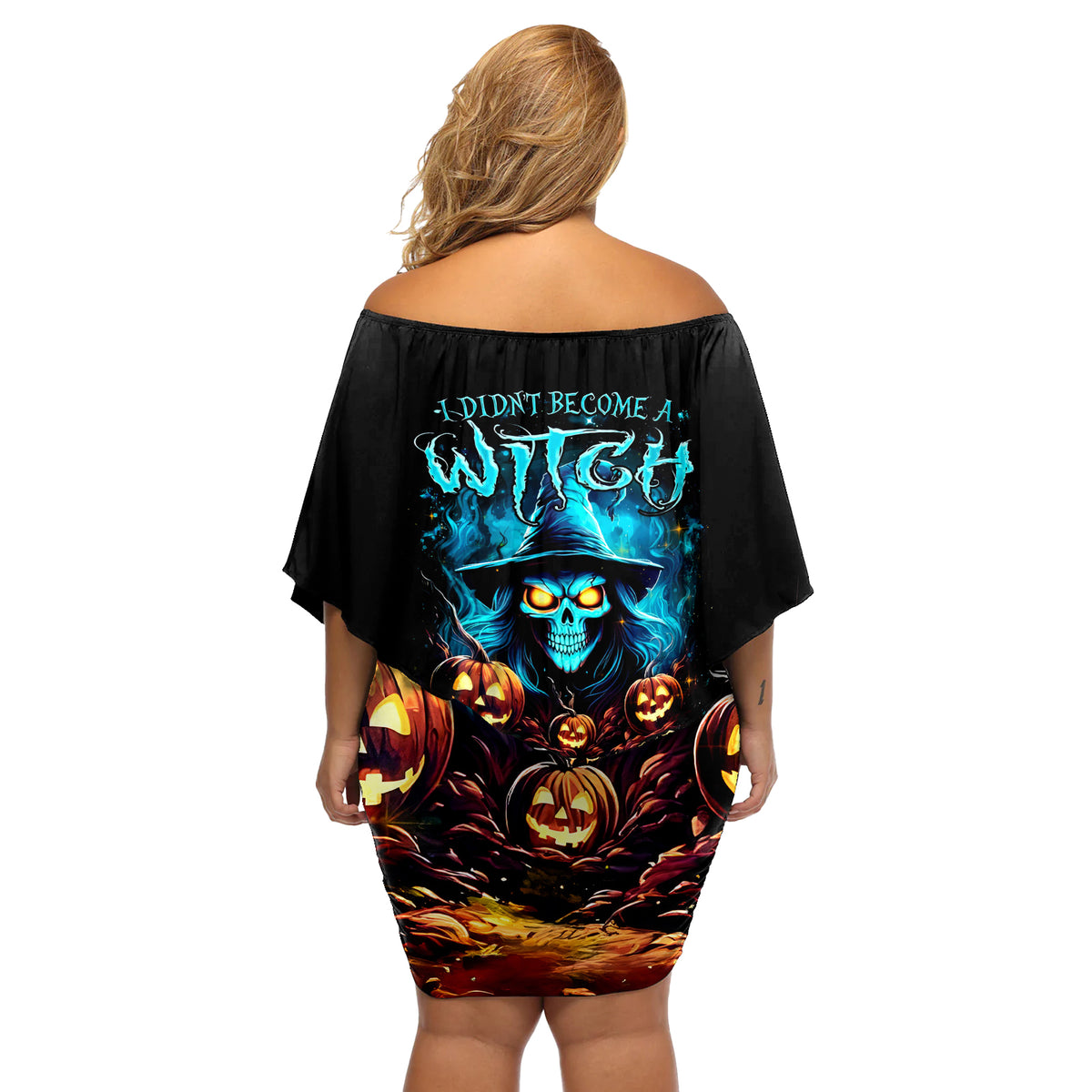 Witch Skull Halloween Off Shoulder Short Dress I Didn't Becom A Witch - Wonder Print Shop