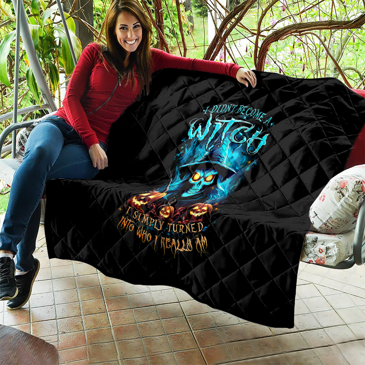 Witch Skull Halloween Quilt I Didn't Becom A Witch - Wonder Print Shop
