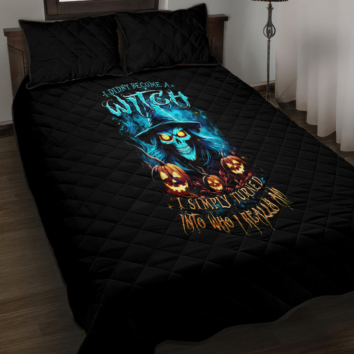 Witch Skull Halloween Quilt Bed Set I Didn't Becom A Witch - Wonder Print Shop