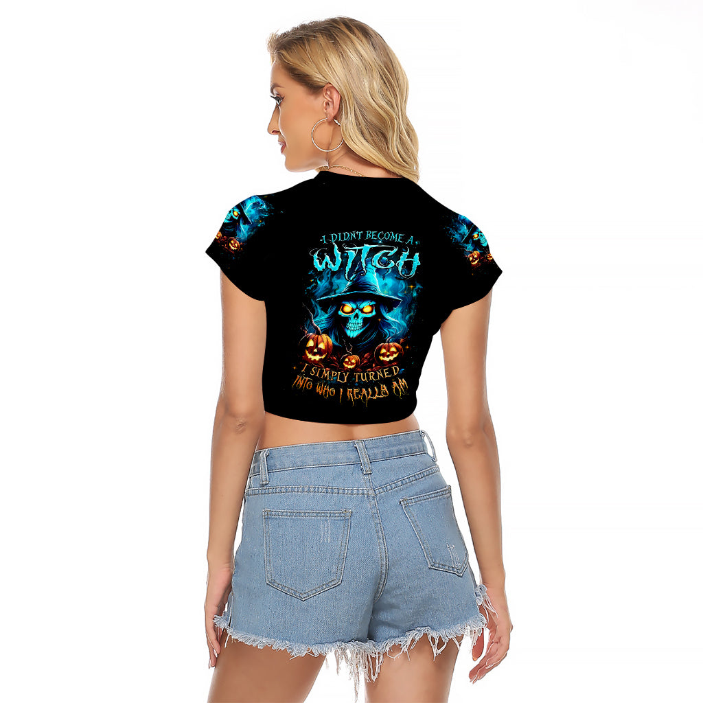 Witch Skull Halloween Raglan Cropped T Shirt I Didn't Becom A Witch - Wonder Print Shop