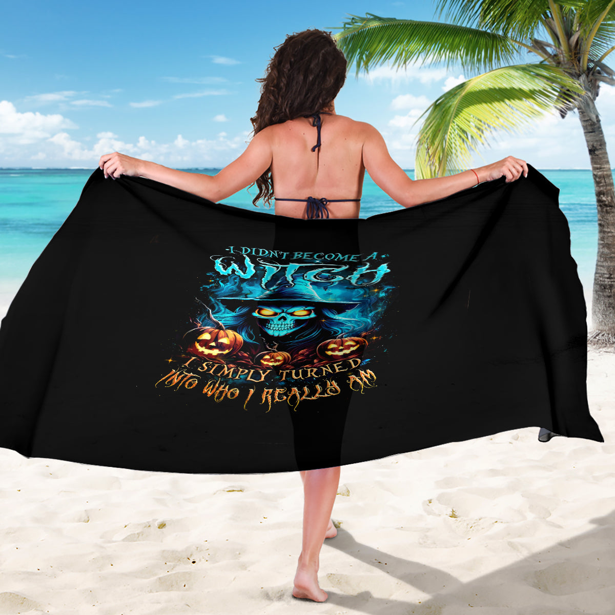 Witch Skull Halloween Sarong I Didn't Becom A Witch - Wonder Print Shop