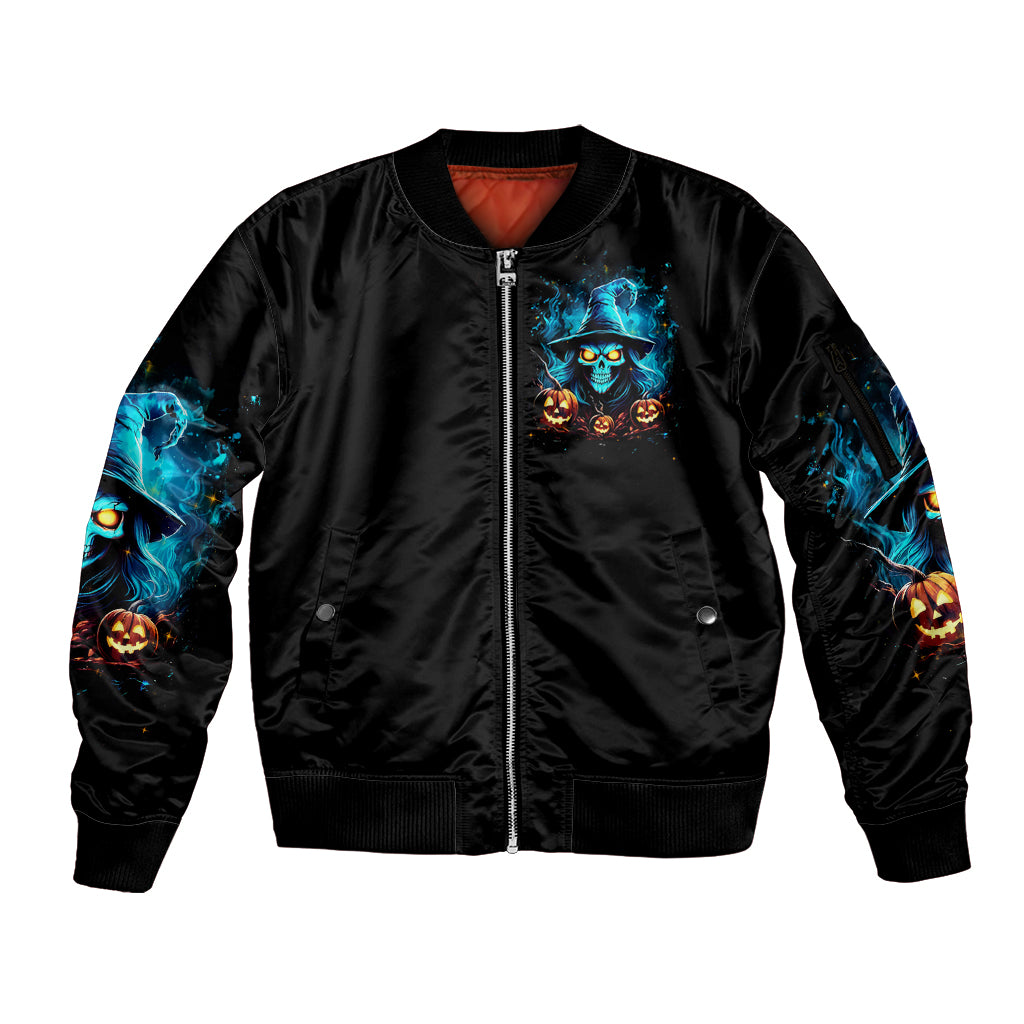 Witch Skull Halloween Sleeve Zip Bomber Jacket I Didn't Becom A Witch - Wonder Print Shop
