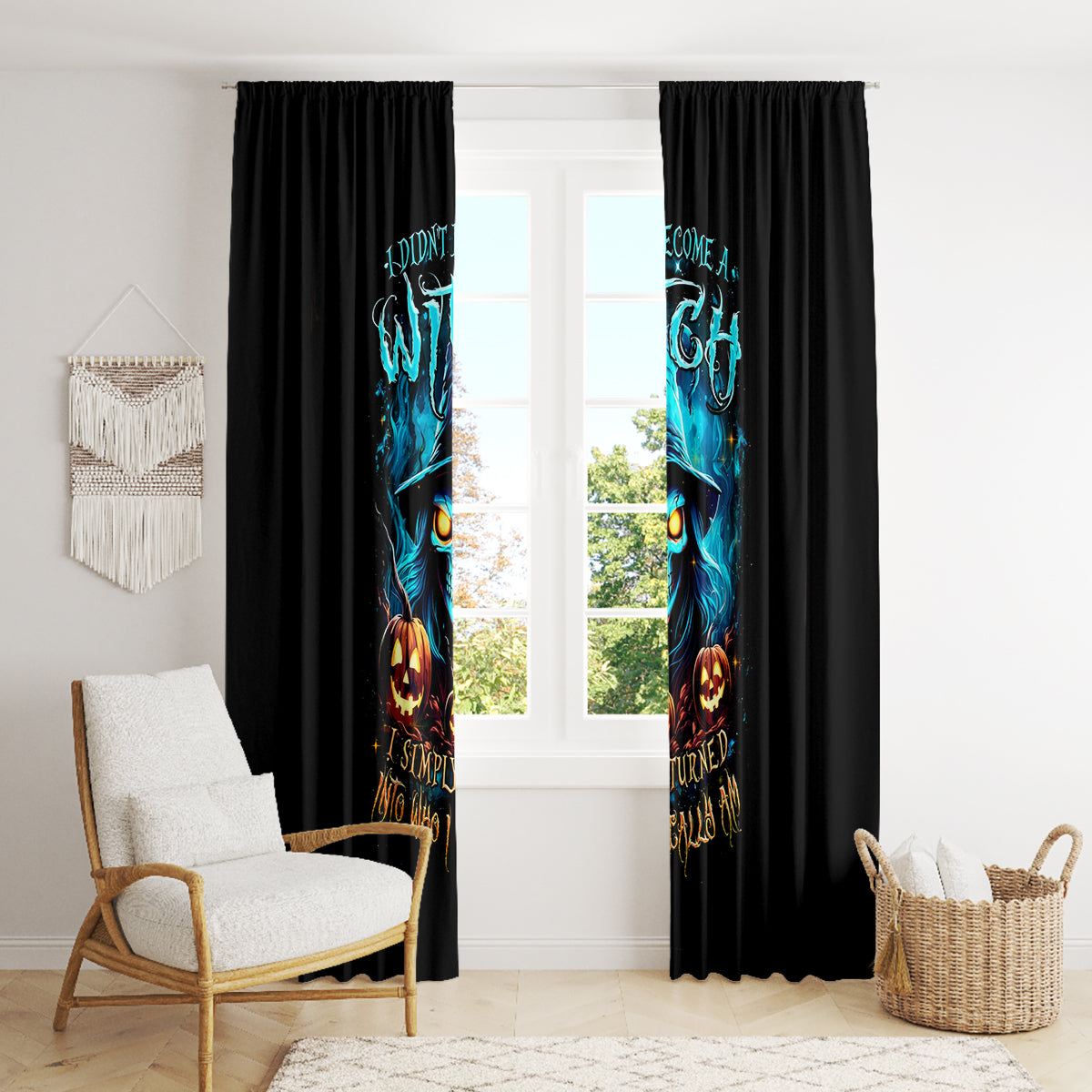 Witch Skull Halloween Window Curtain I Didn't Becom A Witch - Wonder Print Shop