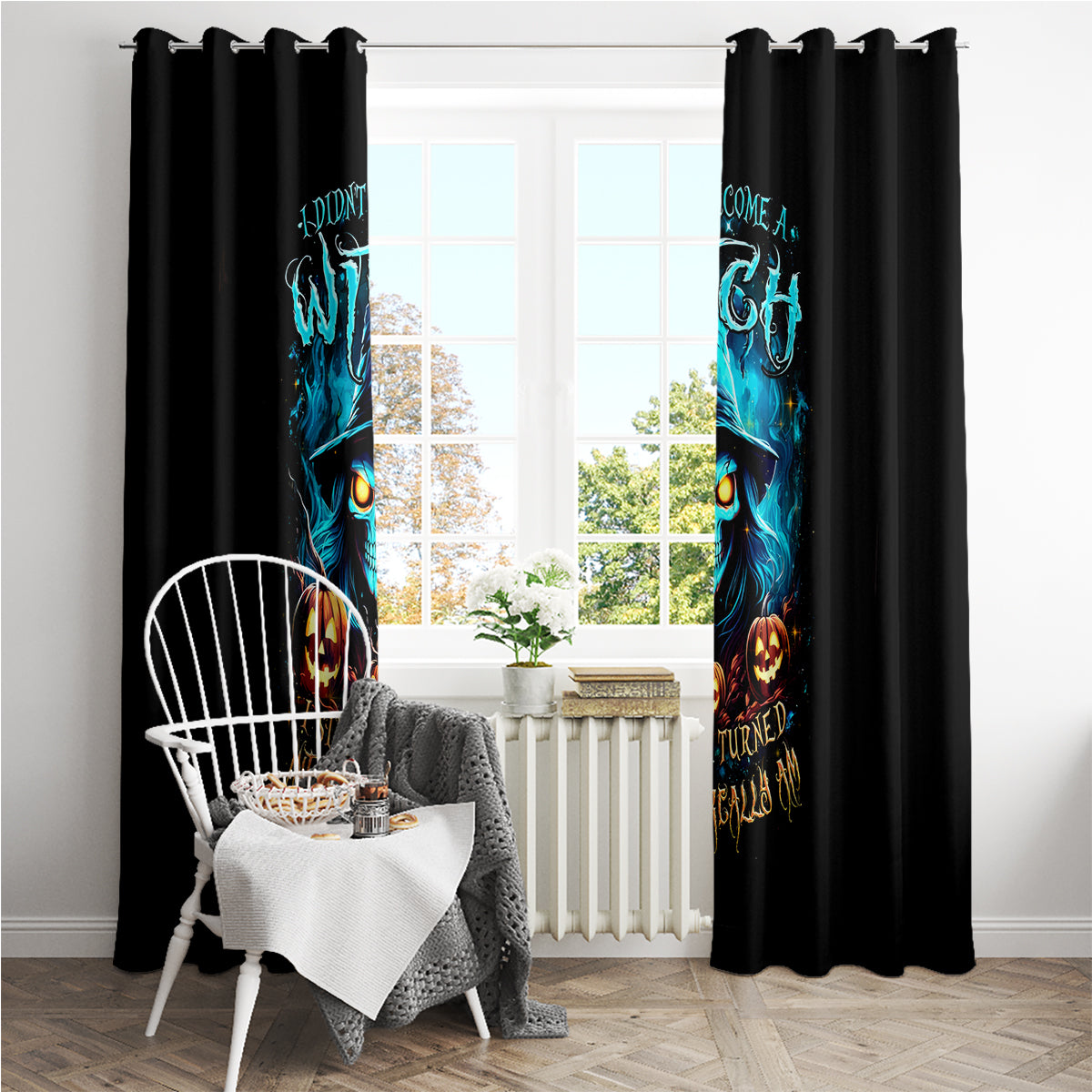 Witch Skull Halloween Window Curtain I Didn't Becom A Witch - Wonder Print Shop