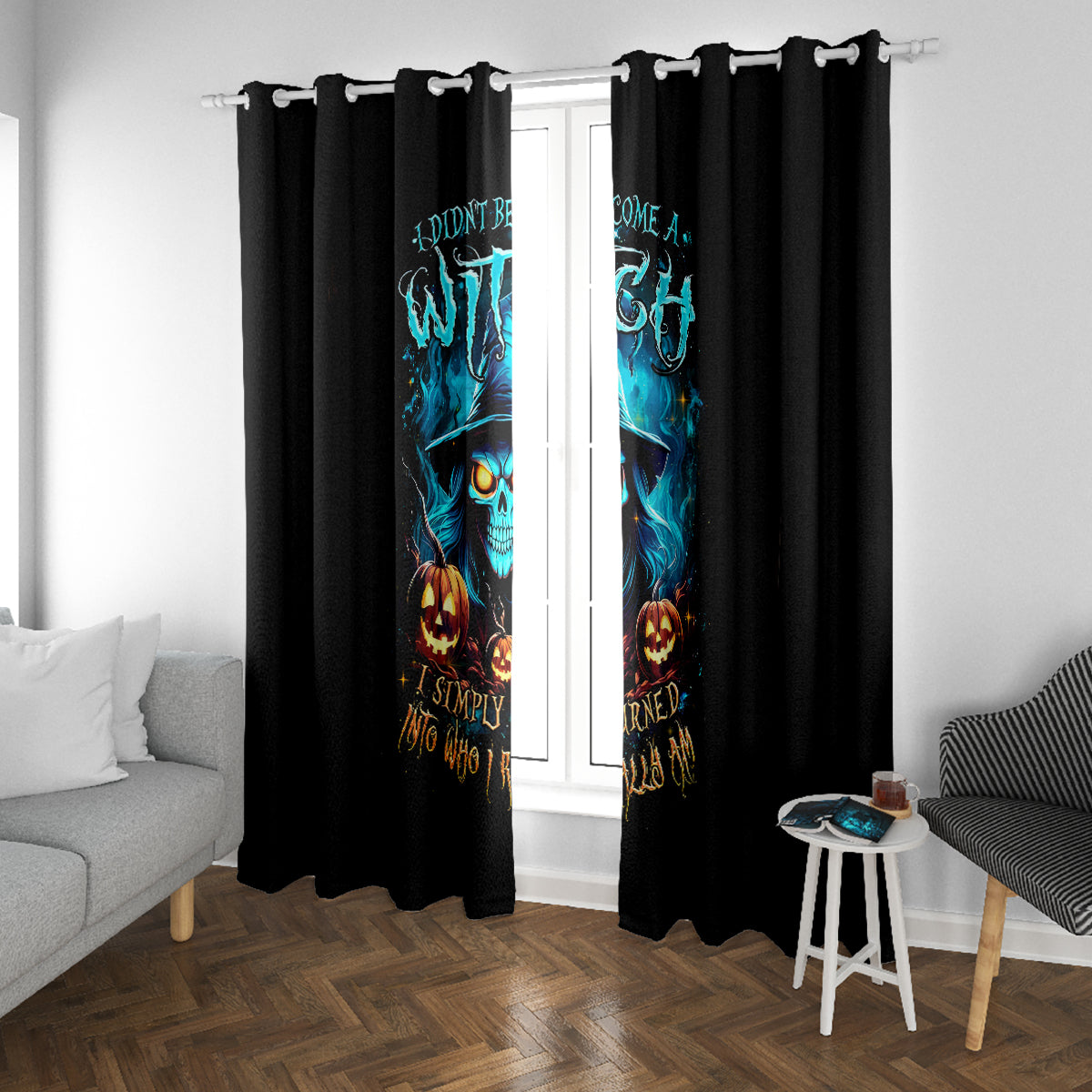 Witch Skull Halloween Window Curtain I Didn't Becom A Witch - Wonder Print Shop