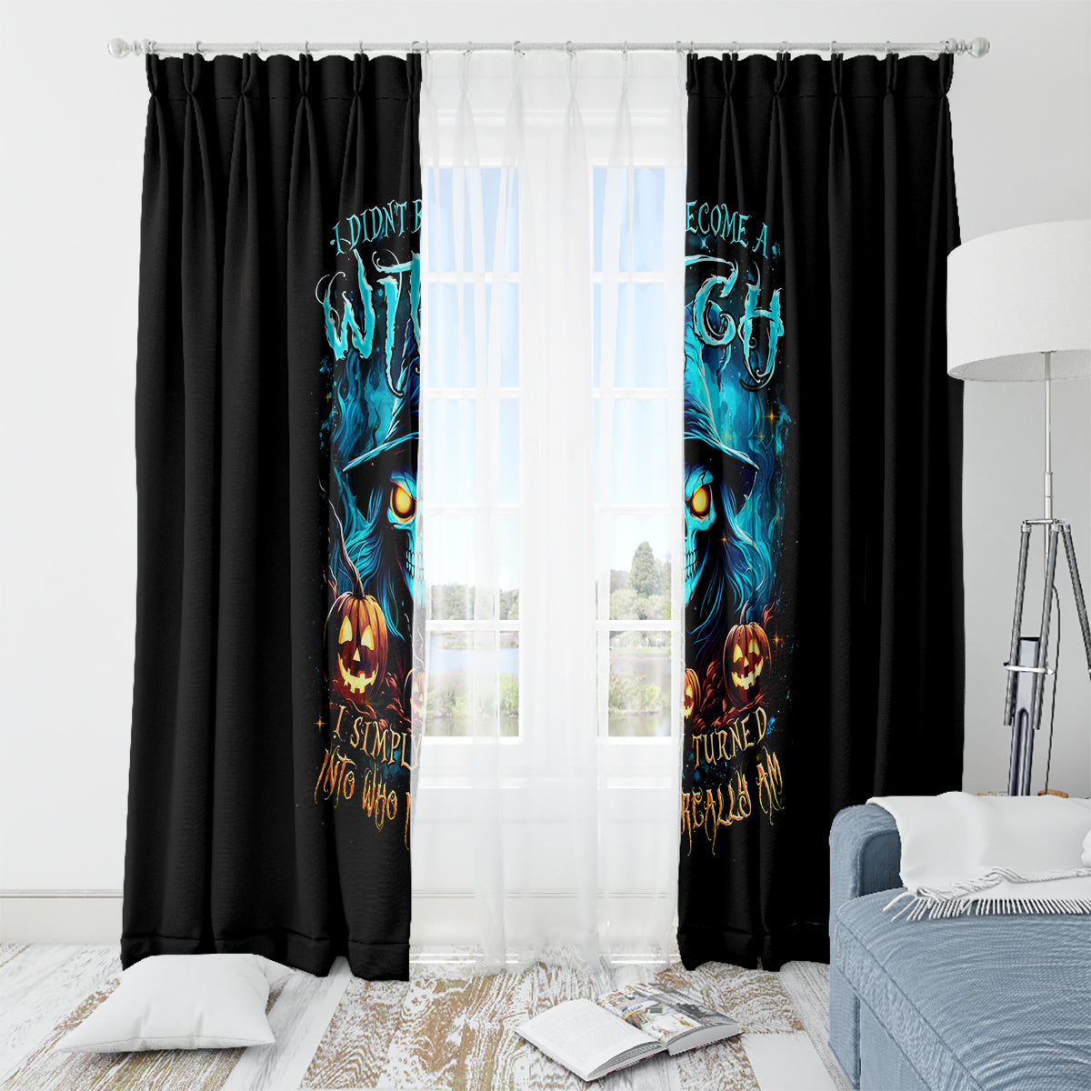 Witch Skull Halloween Window Curtain I Didn't Becom A Witch - Wonder Print Shop