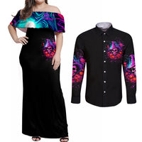 Witch Pumkin Skull Couples Matching Off Shoulder Maxi Dress and Long Sleeve Button Shirt Don't Try To Figure Me Out I'm A Special - Wonder Print Shop