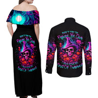 Witch Pumkin Skull Couples Matching Off Shoulder Maxi Dress and Long Sleeve Button Shirt Don't Try To Figure Me Out I'm A Special - Wonder Print Shop