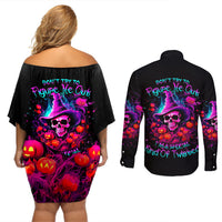 Witch Pumkin Skull Couples Matching Off Shoulder Short Dress and Long Sleeve Button Shirt Don't Try To Figure Me Out I'm A Special - Wonder Print Shop