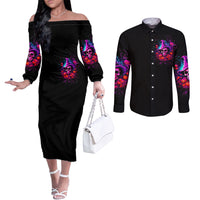 Witch Pumkin Skull Couples Matching Off The Shoulder Long Sleeve Dress and Long Sleeve Button Shirt Don't Try To Figure Me Out I'm A Special DT01