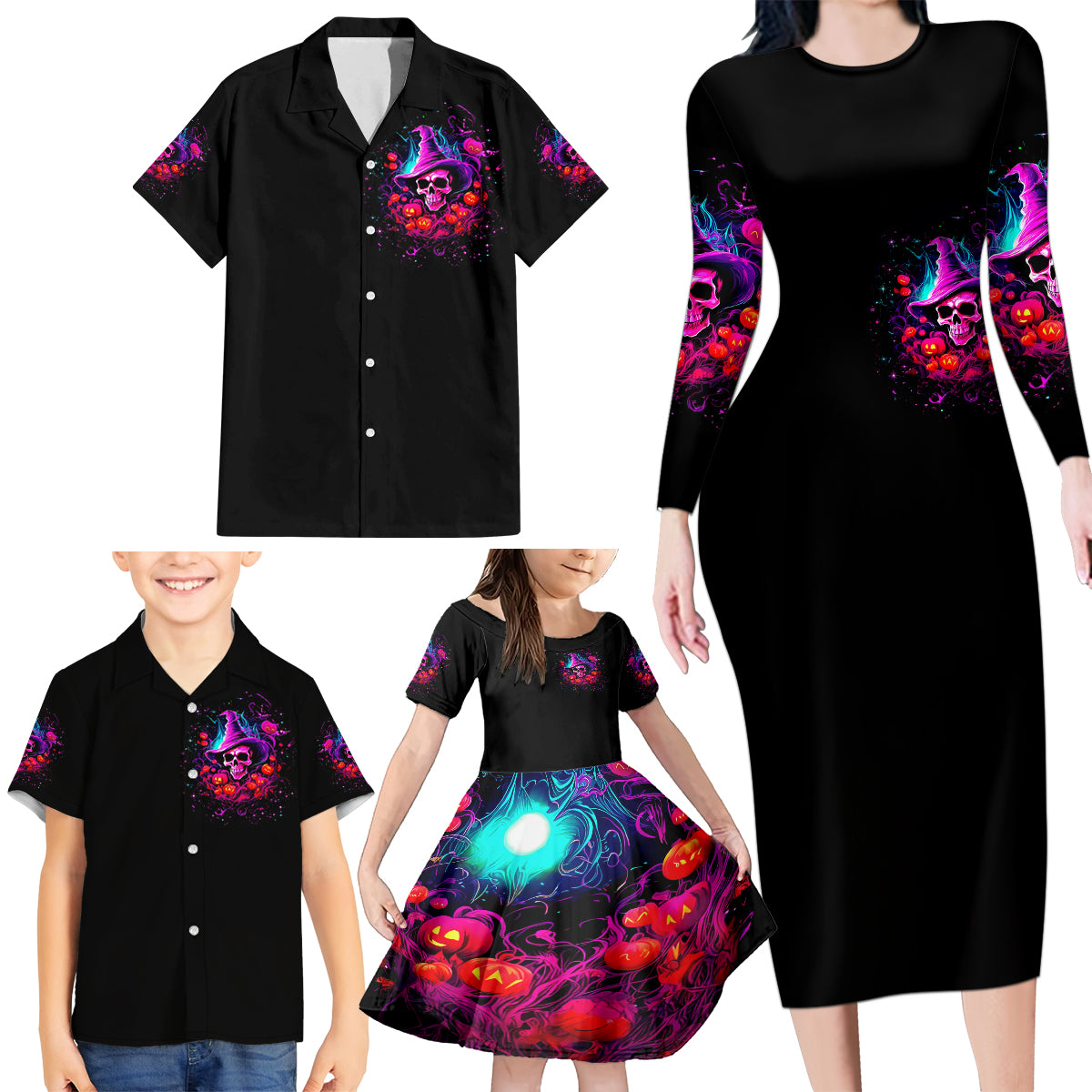 Witch Pumkin Skull Family Matching Long Sleeve Bodycon Dress and Hawaiian Shirt Don't Try To Figure Me Out I'm A Special - Wonder Print Shop