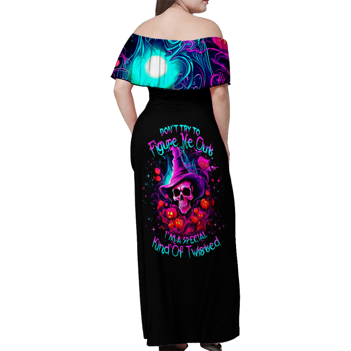 Witch Pumkin Skull Family Matching Off Shoulder Maxi Dress and Hawaiian Shirt Don't Try To Figure Me Out I'm A Special - Wonder Print Shop