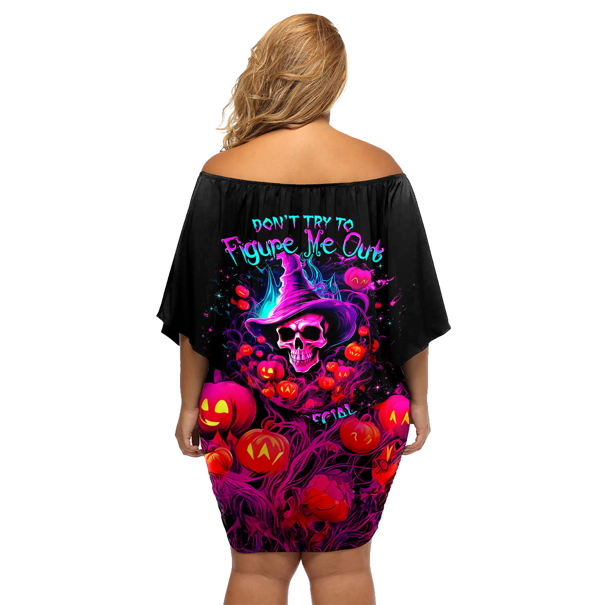 Witch Pumkin Skull Family Matching Off Shoulder Short Dress and Hawaiian Shirt Don't Try To Figure Me Out I'm A Special - Wonder Print Shop