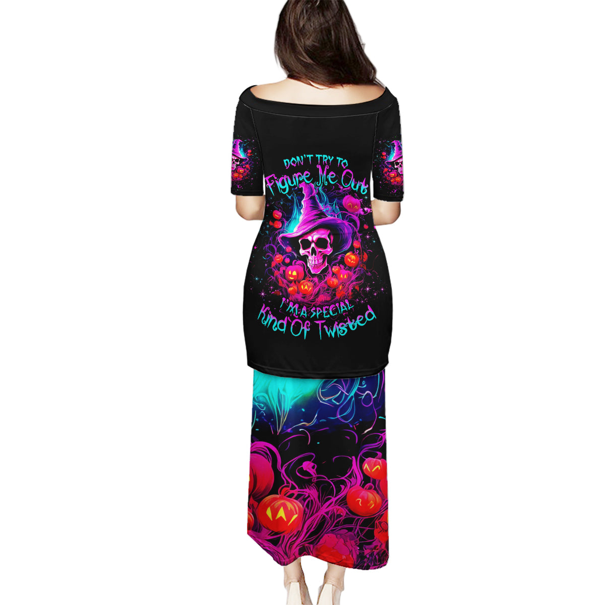 Witch Pumkin Skull Family Matching Puletasi Dress and Hawaiian Shirt Don't Try To Figure Me Out I'm A Special - Wonder Print Shop