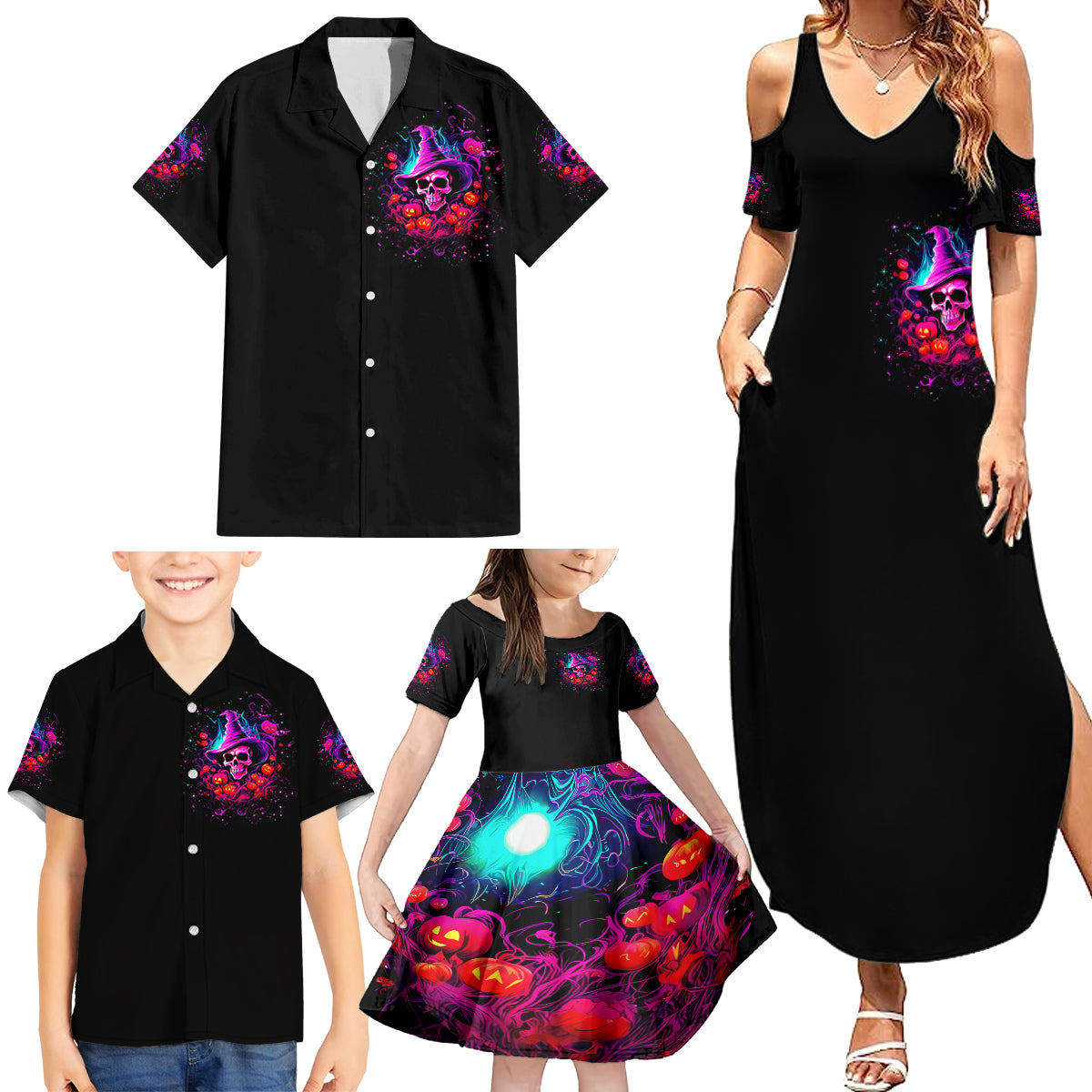 Witch Pumkin Skull Family Matching Summer Maxi Dress and Hawaiian Shirt Don't Try To Figure Me Out I'm A Special - Wonder Print Shop