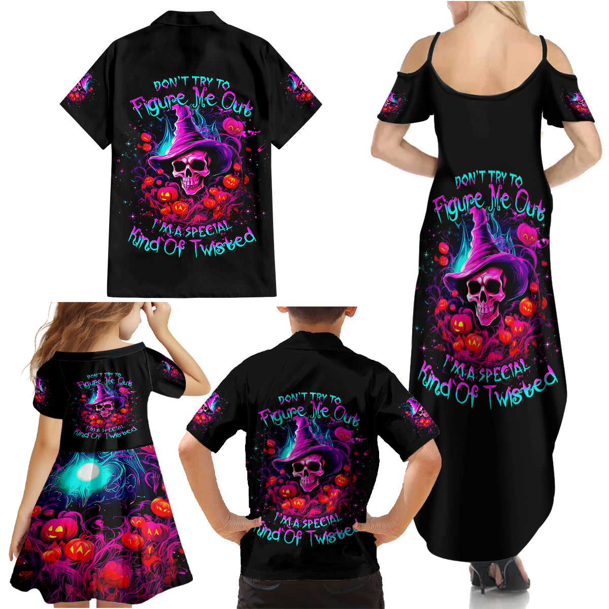 Witch Pumkin Skull Family Matching Summer Maxi Dress and Hawaiian Shirt Don't Try To Figure Me Out I'm A Special - Wonder Print Shop