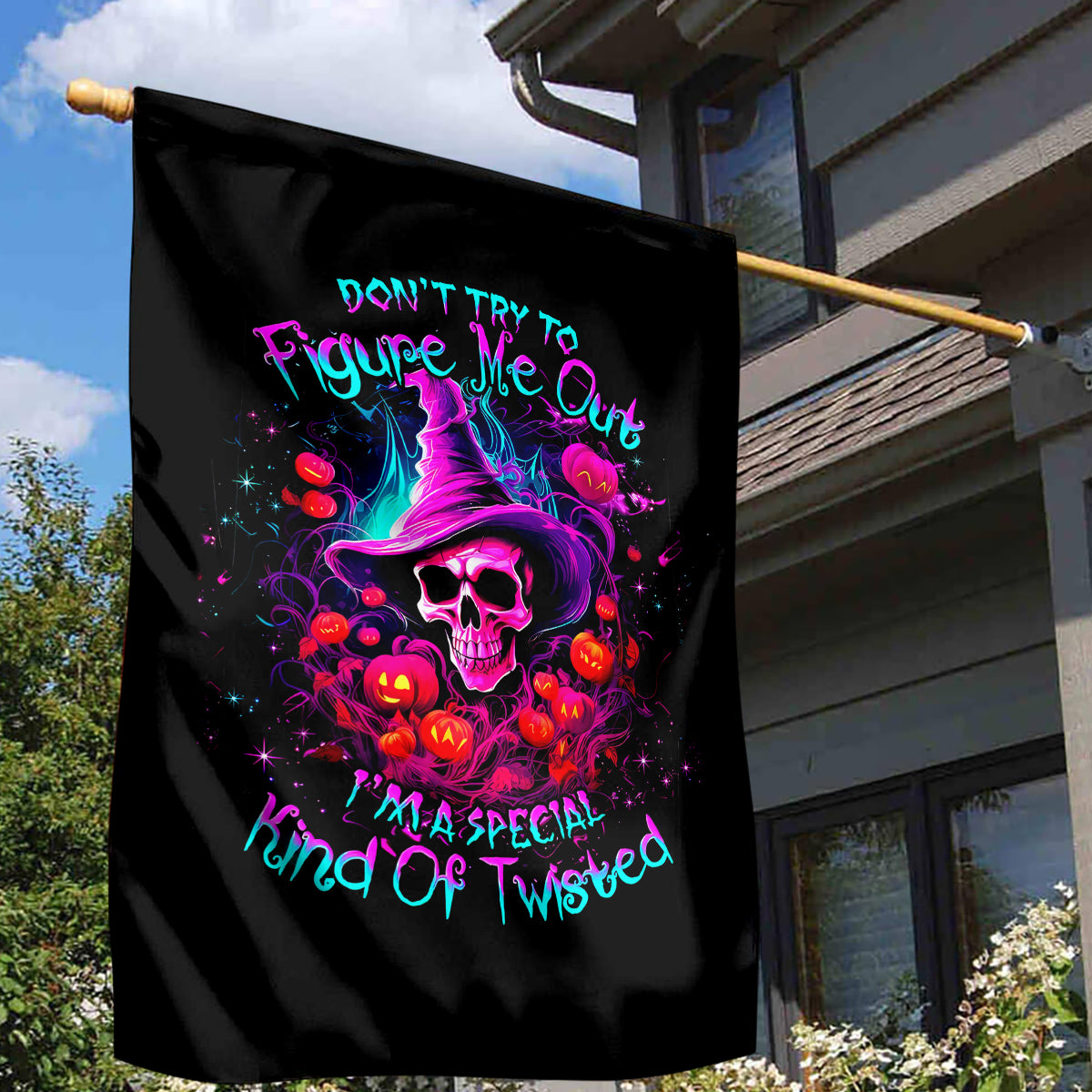 Witch Pumkin Skull Garden Flag Don't Try To Figure Me Out I'm A Special - Wonder Print Shop