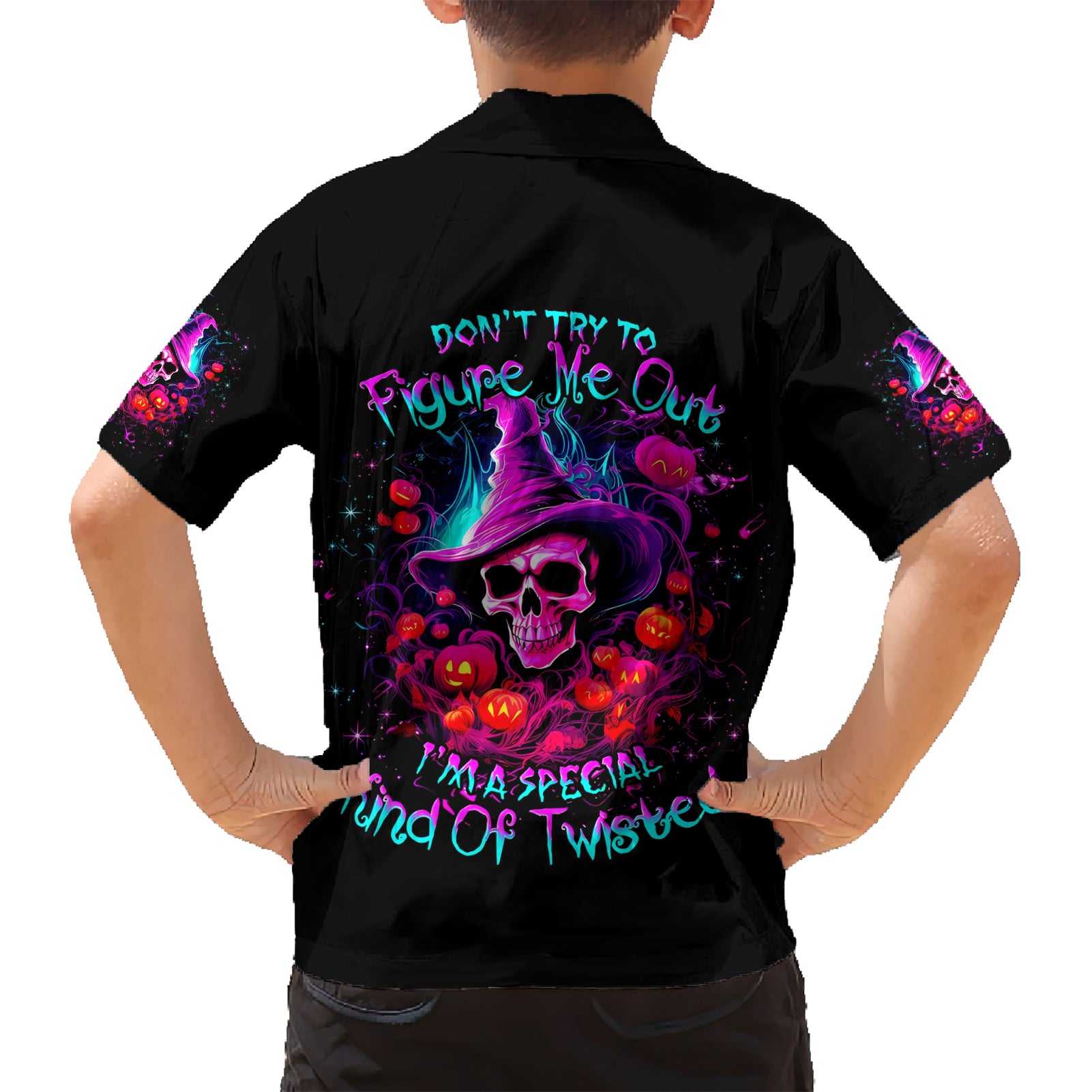 Witch Pumkin Skull Kid Hawaiian Shirt Don't Try To Figure Me Out I'm A Special - Wonder Print Shop