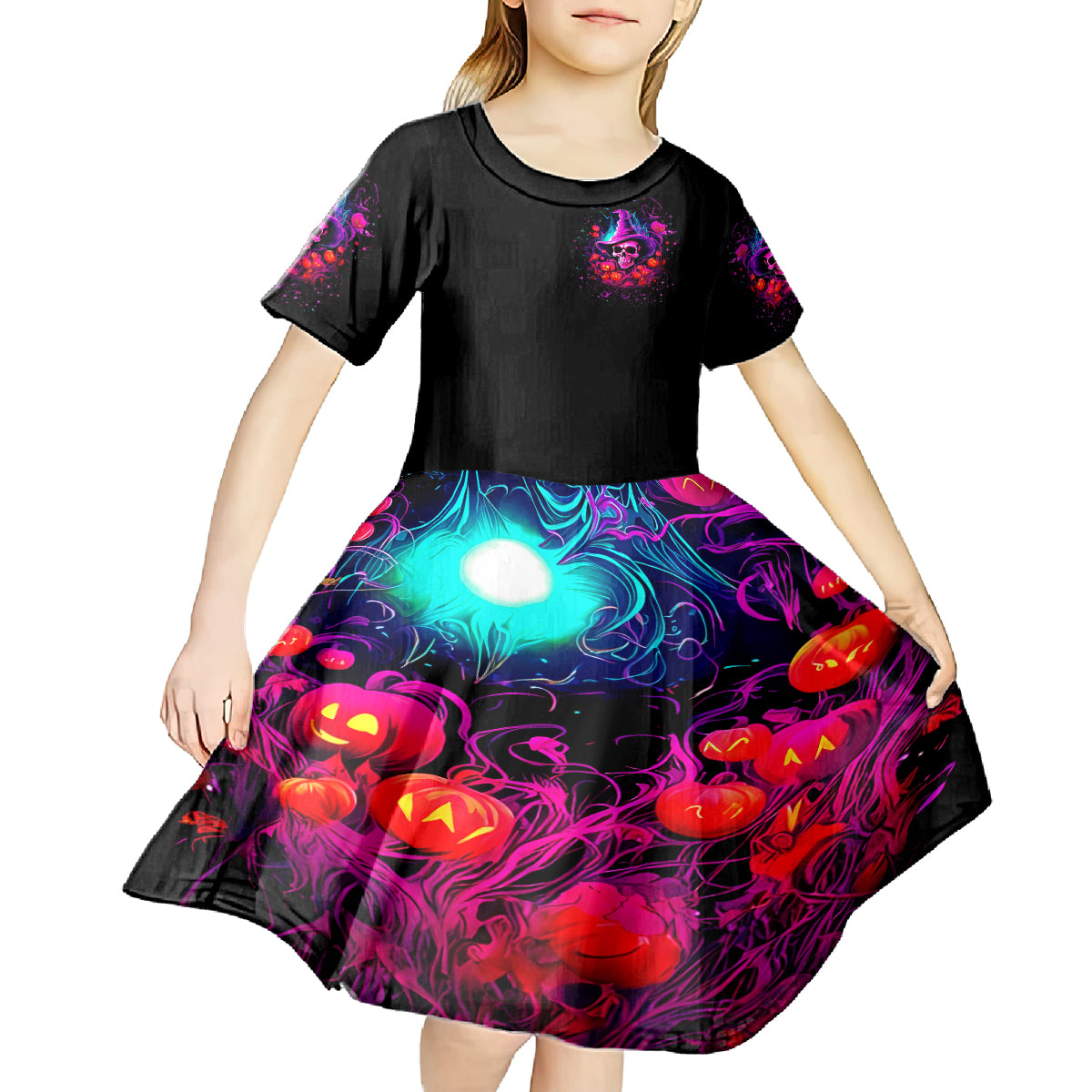 Witch Pumkin Skull Kid Short Sleeve Dress Don't Try To Figure Me Out I'm A Special - Wonder Print Shop
