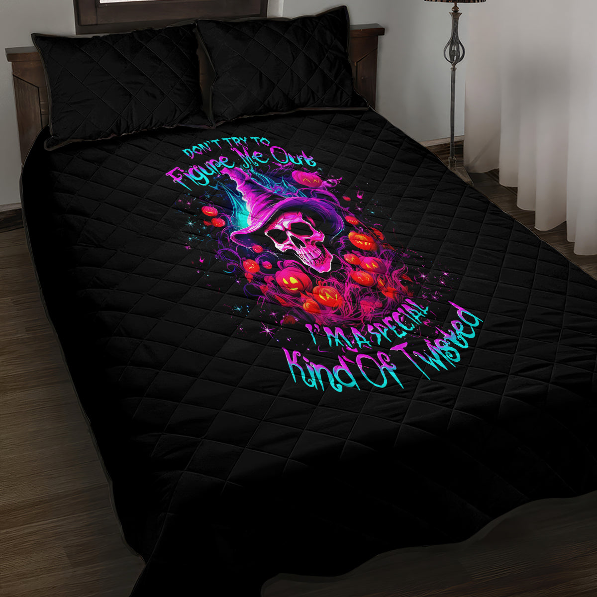 Witch Pumkin Skull Quilt Bed Set Don't Try To Figure Me Out I'm A Special - Wonder Print Shop