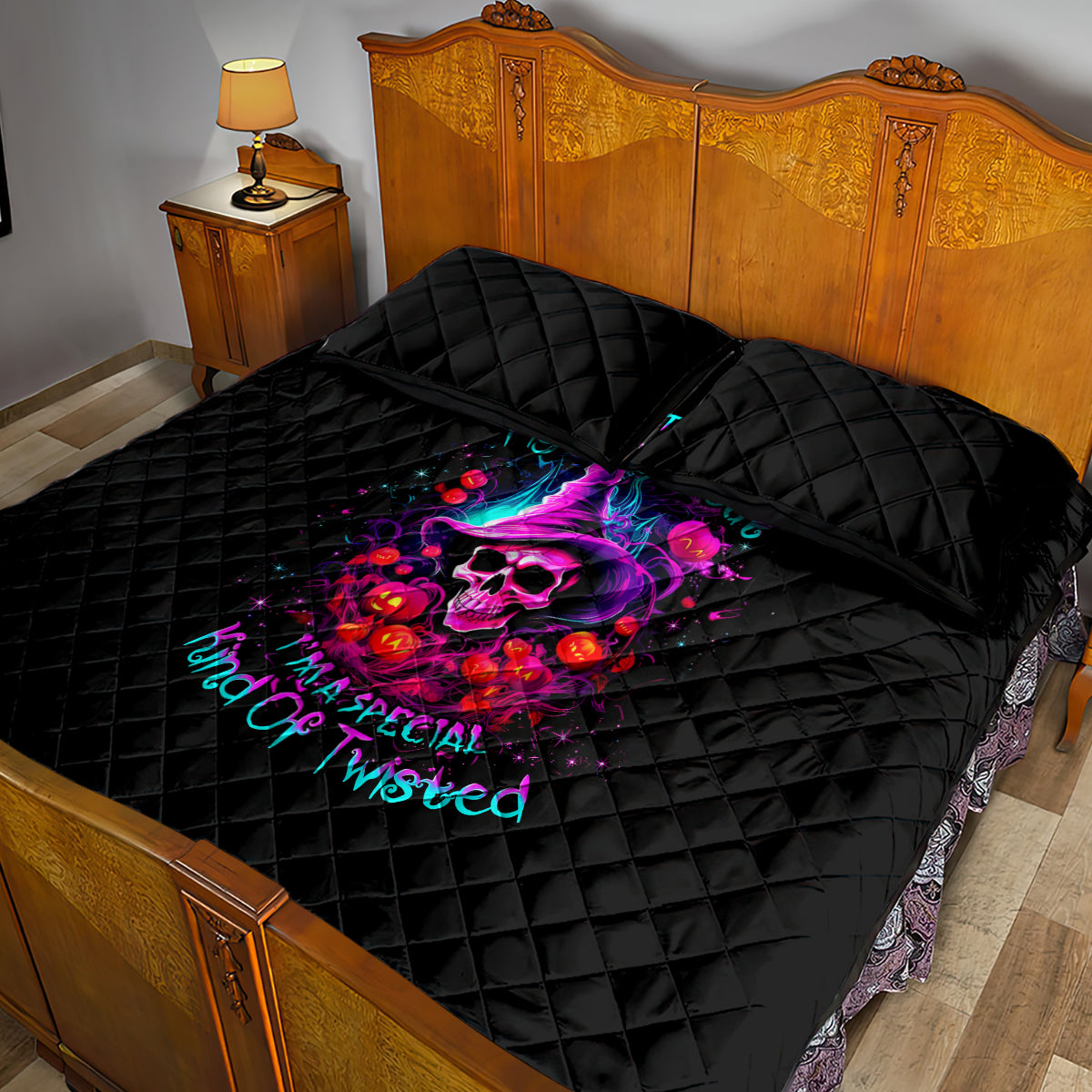 Witch Pumkin Skull Quilt Bed Set Don't Try To Figure Me Out I'm A Special - Wonder Print Shop