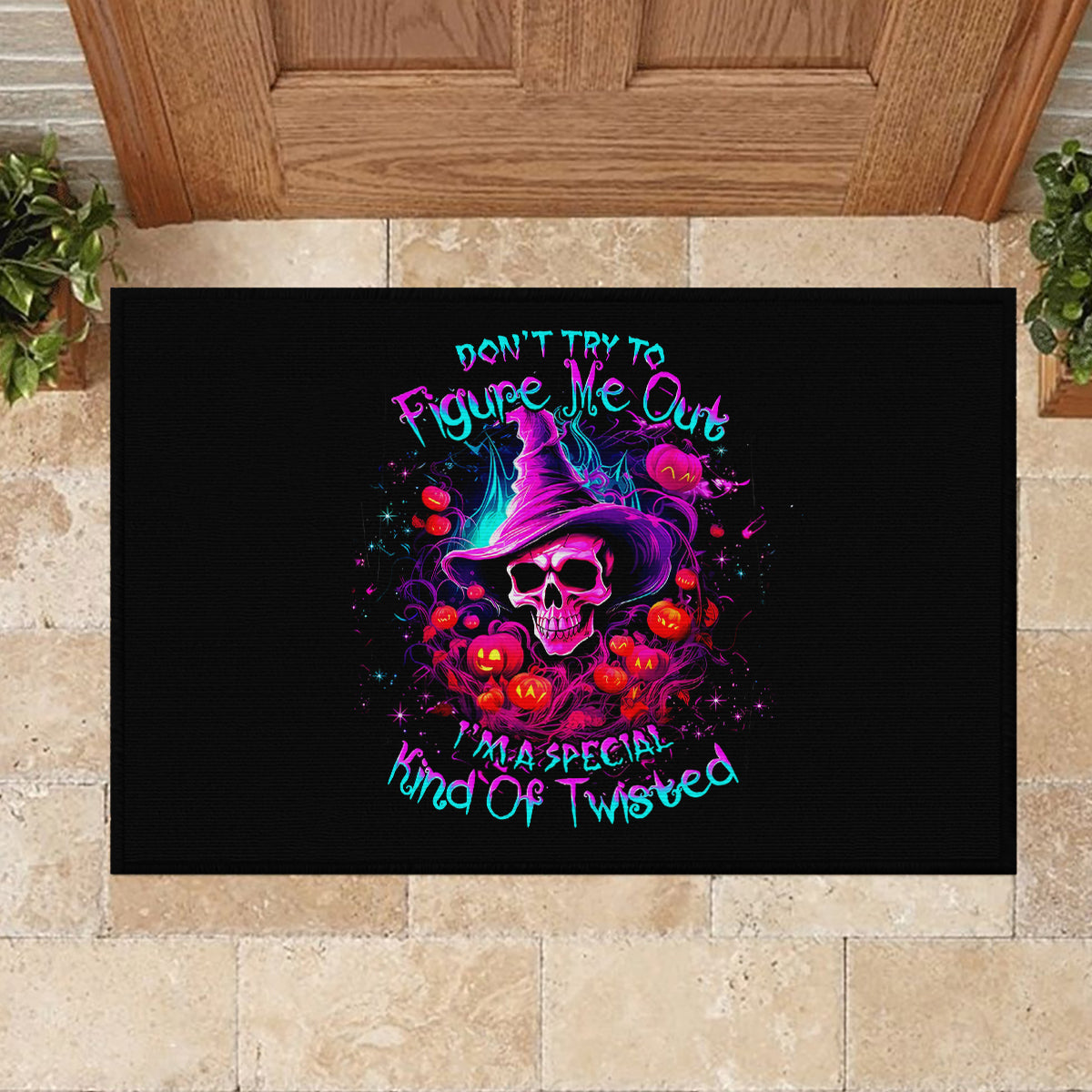 Witch Pumkin Skull Rubber Doormat Don't Try To Figure Me Out I'm A Special - Wonder Print Shop