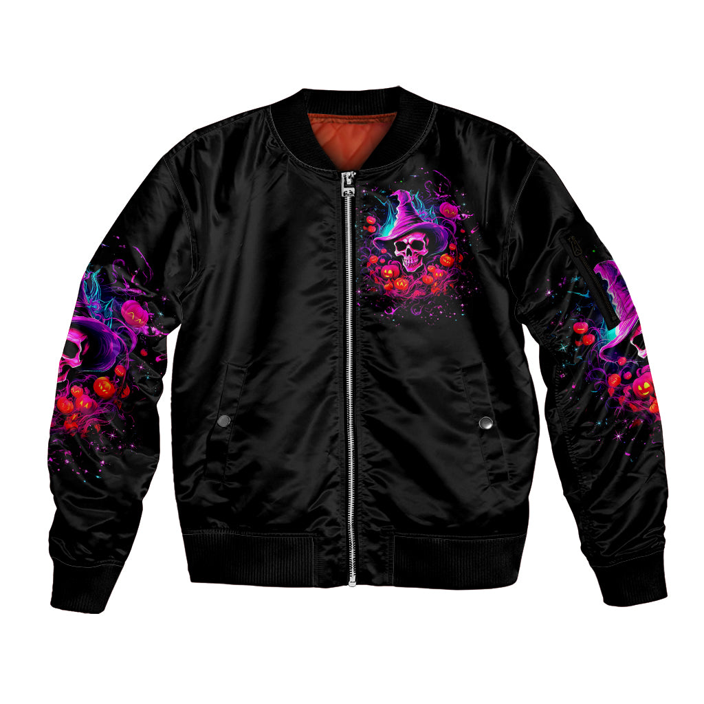 Witch Pumkin Skull Sleeve Zip Bomber Jacket Don't Try To Figure Me Out I'm A Special - Wonder Print Shop