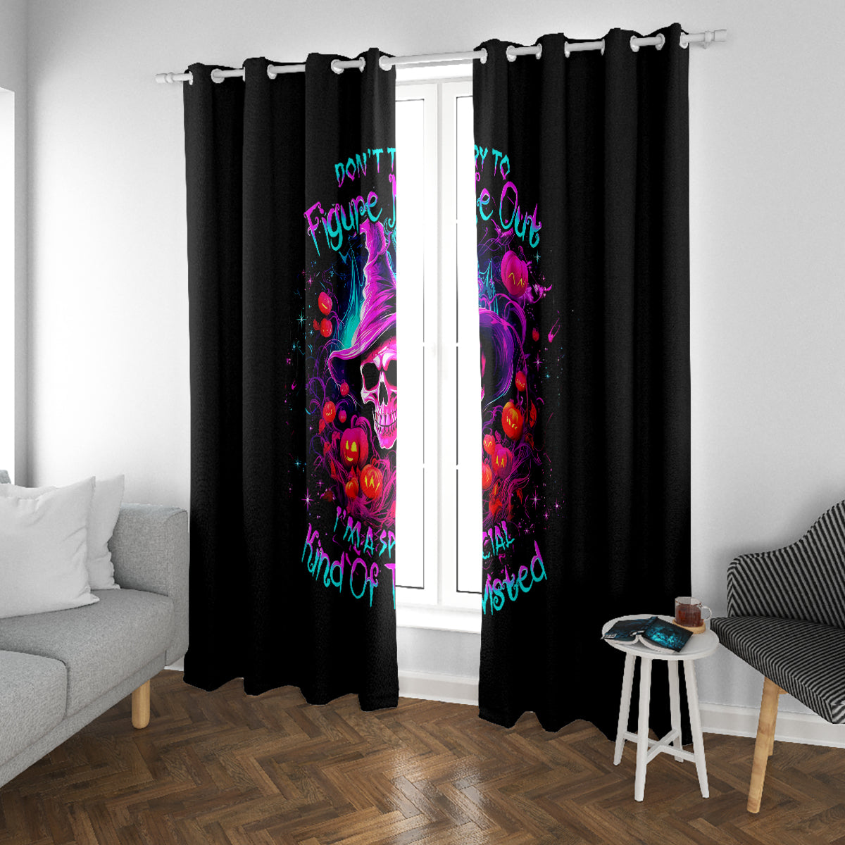 Witch Pumkin Skull Window Curtain Don't Try To Figure Me Out I'm A Special - Wonder Print Shop