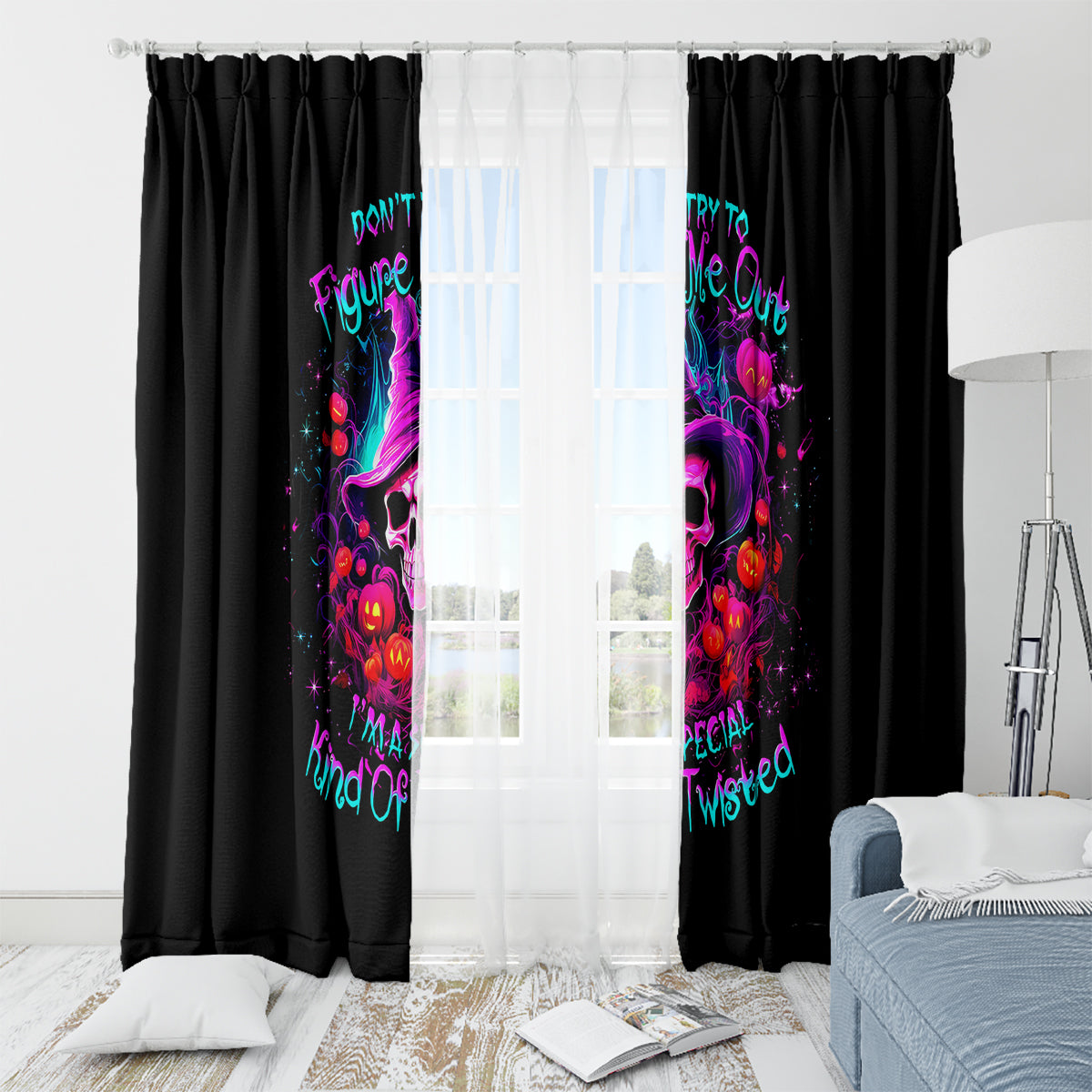 Witch Pumkin Skull Window Curtain Don't Try To Figure Me Out I'm A Special - Wonder Print Shop