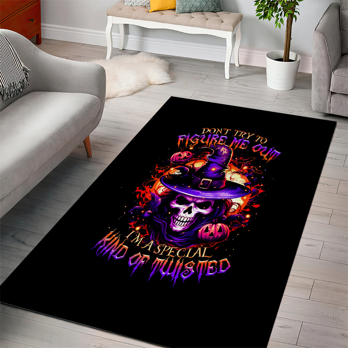 Wizard Skull Halloween Area Rug Don't Try To Figure Me Out I'm A Special - Wonder Print Shop