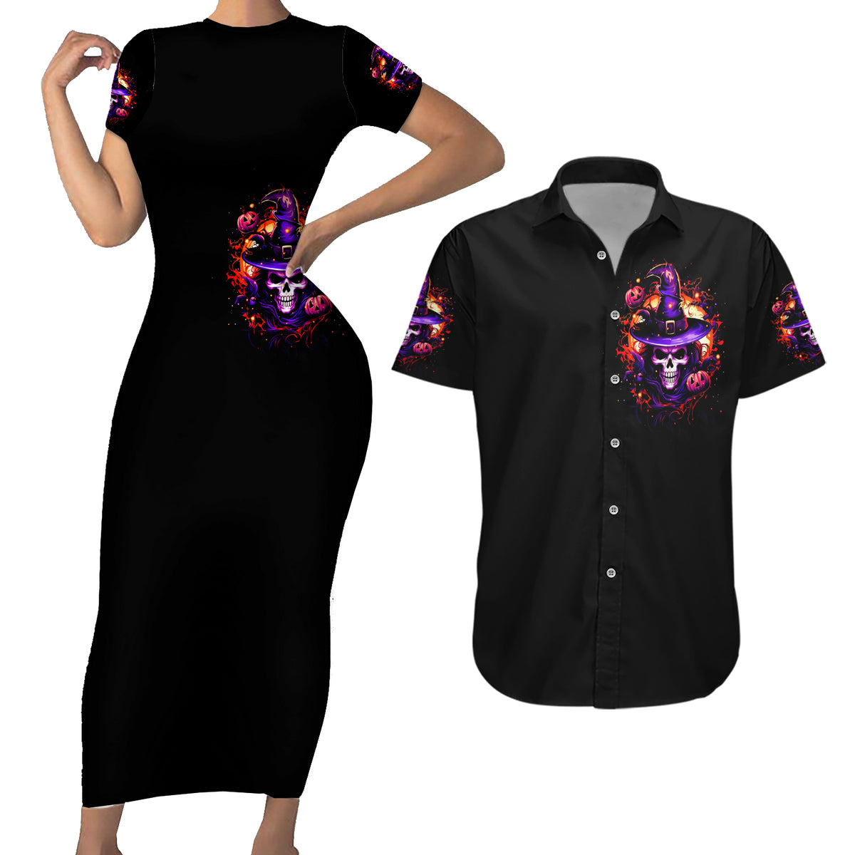 Wizard Skull Halloween Couples Matching Short Sleeve Bodycon Dress and Hawaiian Shirt Don't Try To Figure Me Out I'm A Special - Wonder Print Shop
