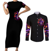 Wizard Skull Halloween Couples Matching Short Sleeve Bodycon Dress and Long Sleeve Button Shirt Don't Try To Figure Me Out I'm A Special - Wonder Print Shop