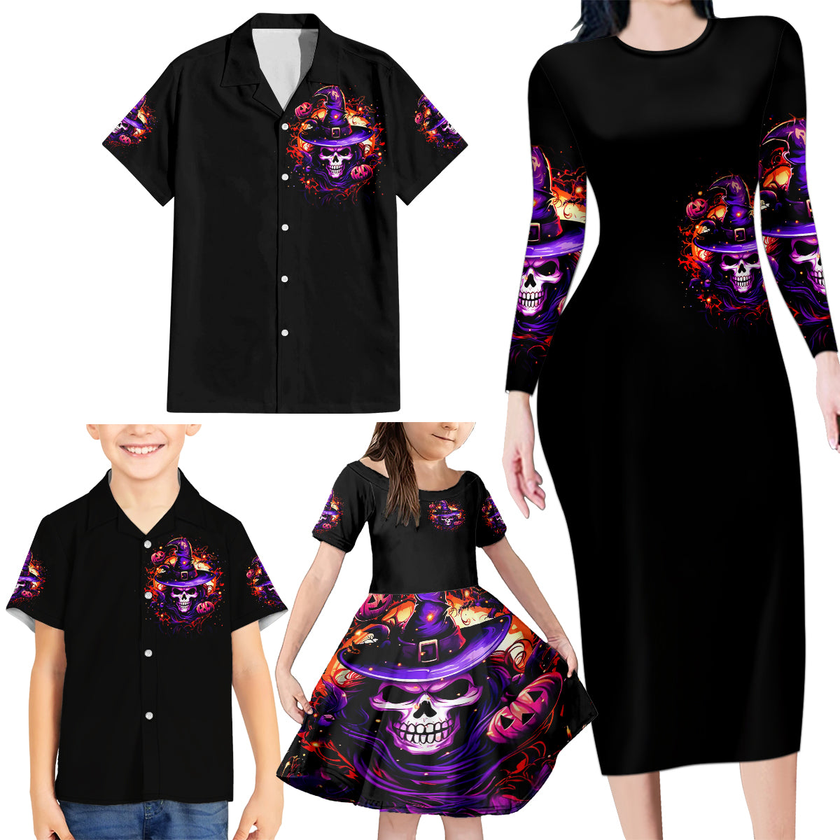 Wizard Skull Halloween Family Matching Long Sleeve Bodycon Dress and Hawaiian Shirt Don't Try To Figure Me Out I'm A Special - Wonder Print Shop