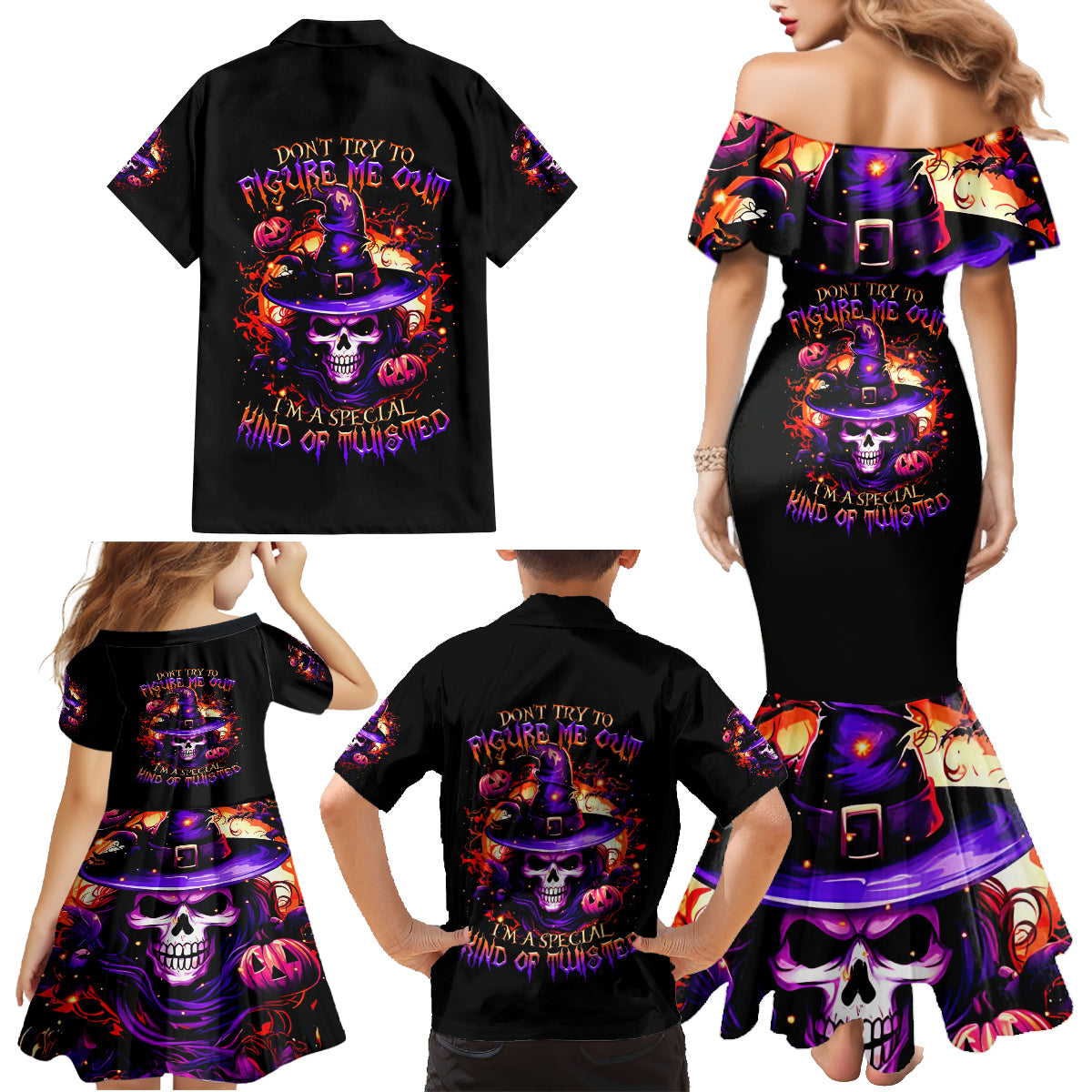 Wizard Skull Halloween Family Matching Mermaid Dress and Hawaiian Shirt Don't Try To Figure Me Out I'm A Special - Wonder Print Shop