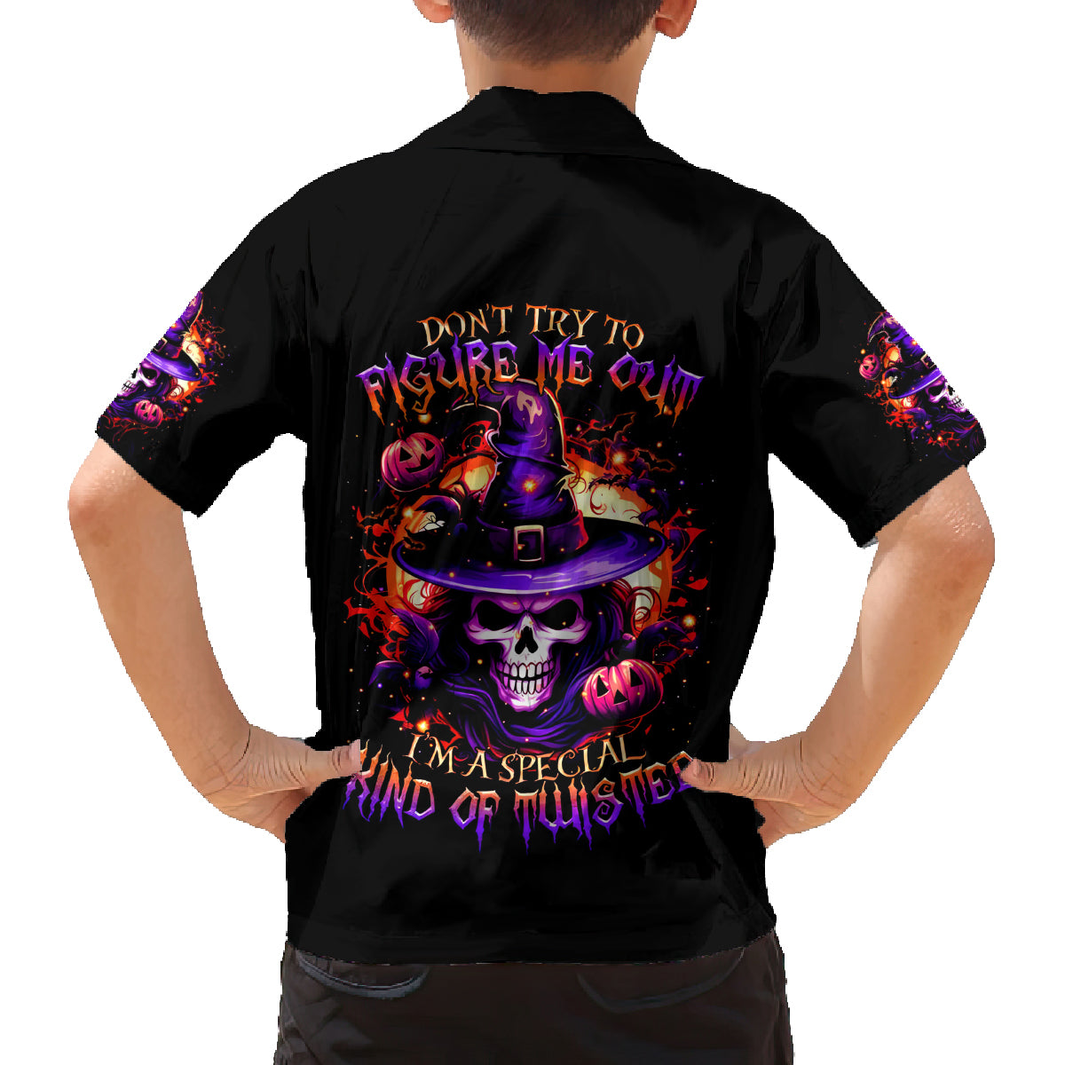 Wizard Skull Halloween Family Matching Off Shoulder Maxi Dress and Hawaiian Shirt Don't Try To Figure Me Out I'm A Special - Wonder Print Shop