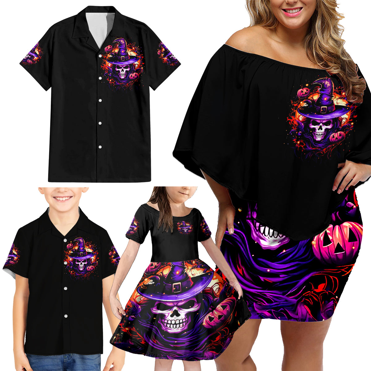 Wizard Skull Halloween Family Matching Off Shoulder Short Dress and Hawaiian Shirt Don't Try To Figure Me Out I'm A Special - Wonder Print Shop