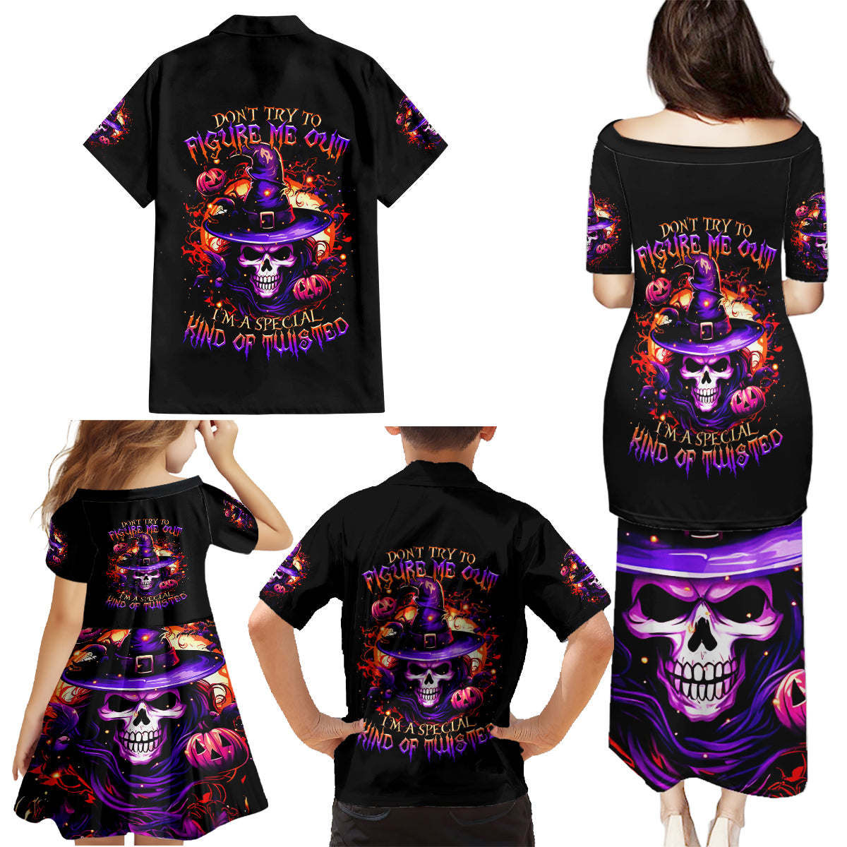 Wizard Skull Halloween Family Matching Puletasi Dress and Hawaiian Shirt Don't Try To Figure Me Out I'm A Special - Wonder Print Shop