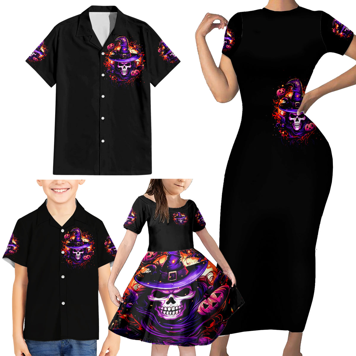 Wizard Skull Halloween Family Matching Short Sleeve Bodycon Dress and Hawaiian Shirt Don't Try To Figure Me Out I'm A Special - Wonder Print Shop