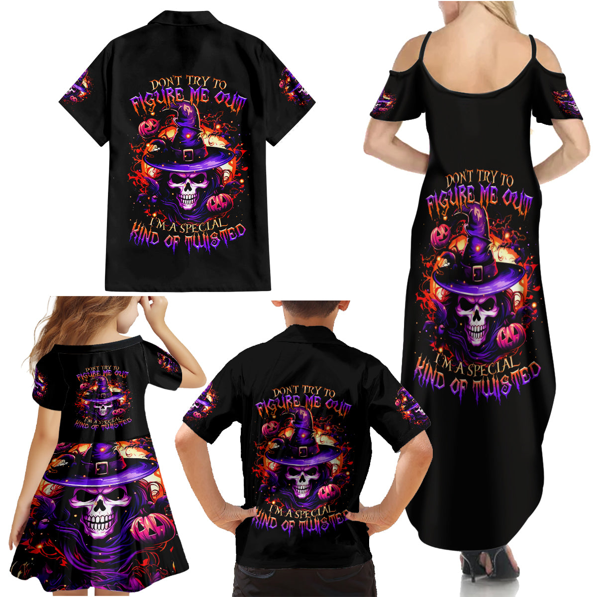 Wizard Skull Halloween Family Matching Summer Maxi Dress and Hawaiian Shirt Don't Try To Figure Me Out I'm A Special - Wonder Print Shop