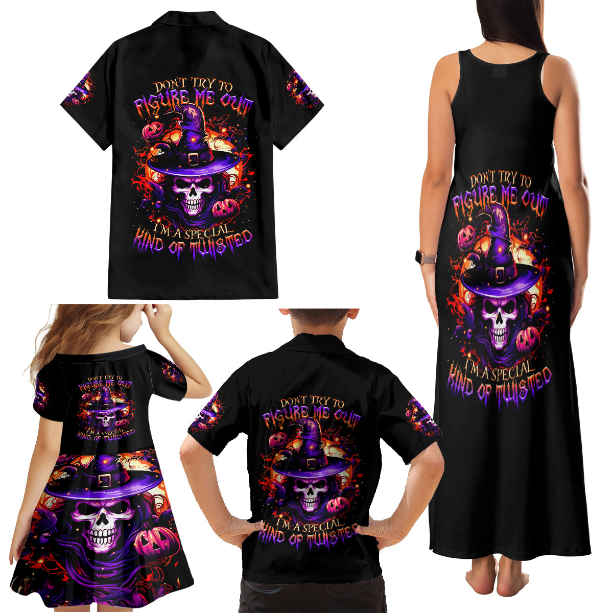 Wizard Skull Halloween Family Matching Tank Maxi Dress and Hawaiian Shirt Don't Try To Figure Me Out I'm A Special - Wonder Print Shop