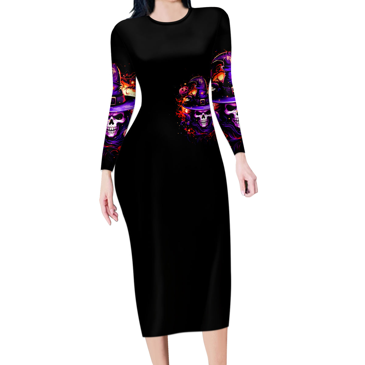Wizard Skull Halloween Long Sleeve Bodycon Dress Don't Try To Figure Me Out I'm A Special - Wonder Print Shop