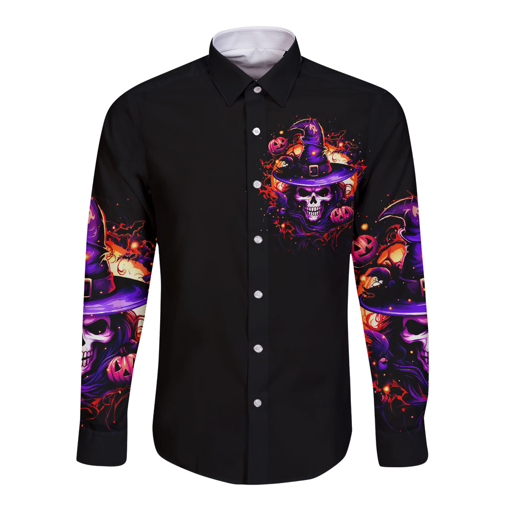 Wizard Skull Halloween Long Sleeve Button Shirt Don't Try To Figure Me Out I'm A Special - Wonder Print Shop
