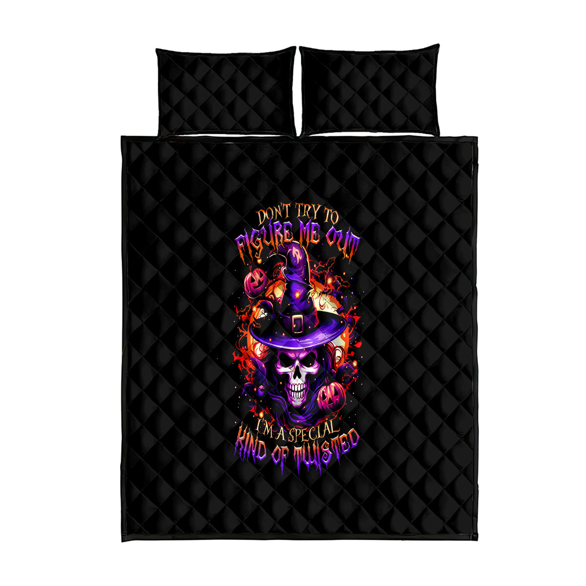 Wizard Skull Halloween Quilt Bed Set Don't Try To Figure Me Out I'm A Special - Wonder Print Shop