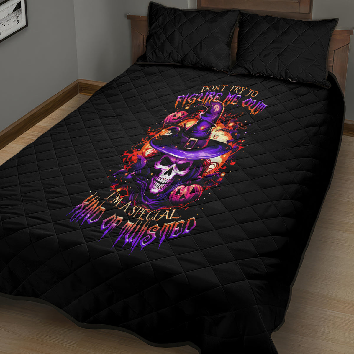 Wizard Skull Halloween Quilt Bed Set Don't Try To Figure Me Out I'm A Special - Wonder Print Shop