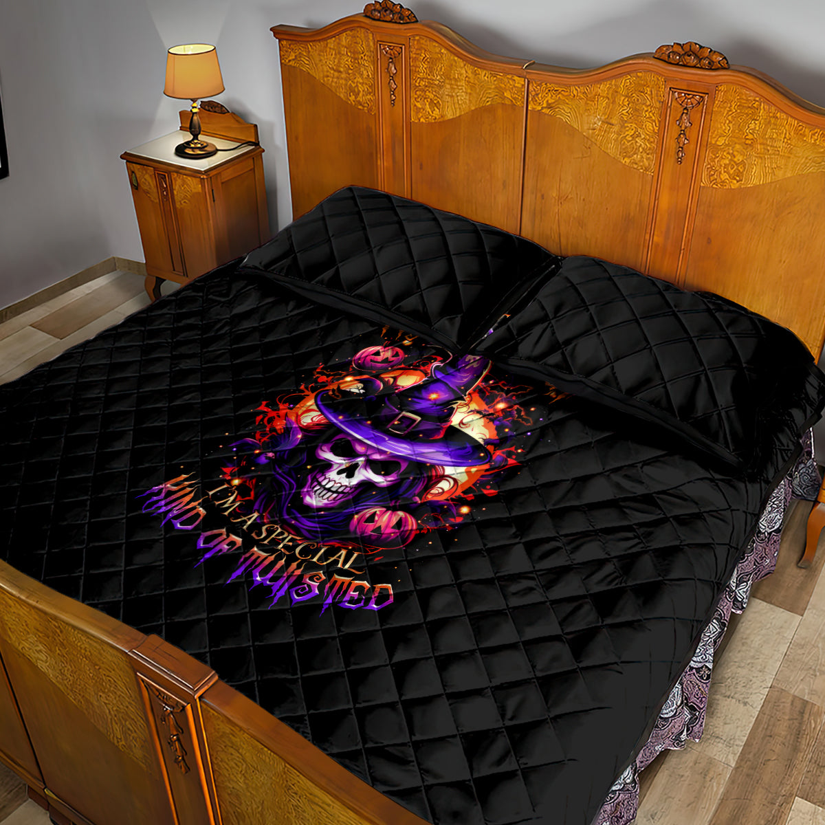 Wizard Skull Halloween Quilt Bed Set Don't Try To Figure Me Out I'm A Special - Wonder Print Shop