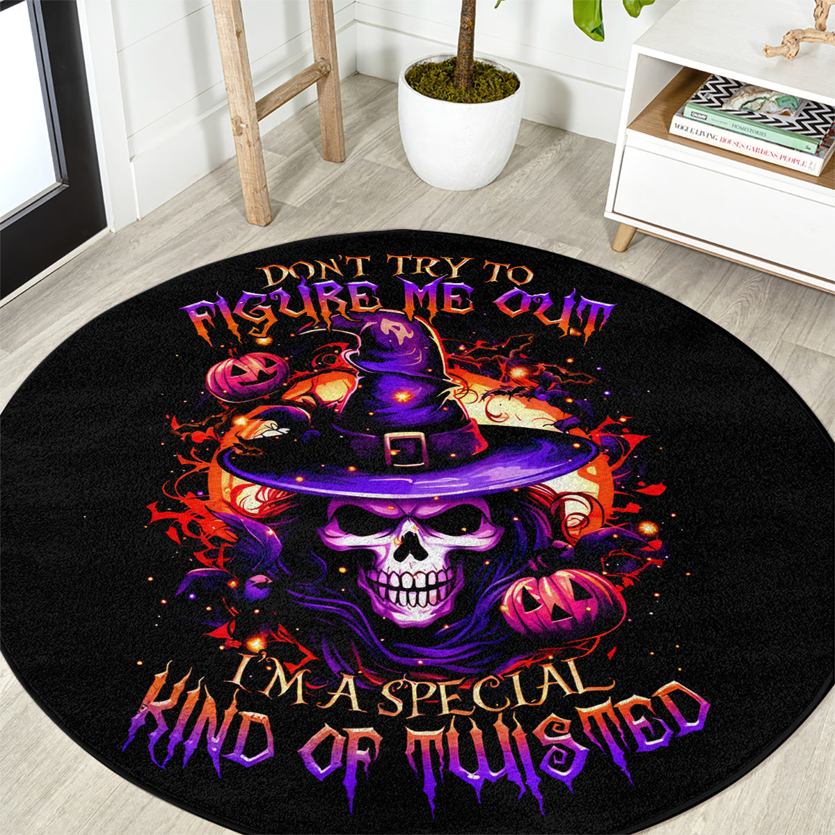wizard-skull-halloween-round-carpet-dont-try-to-figure-me-out-im-a-special