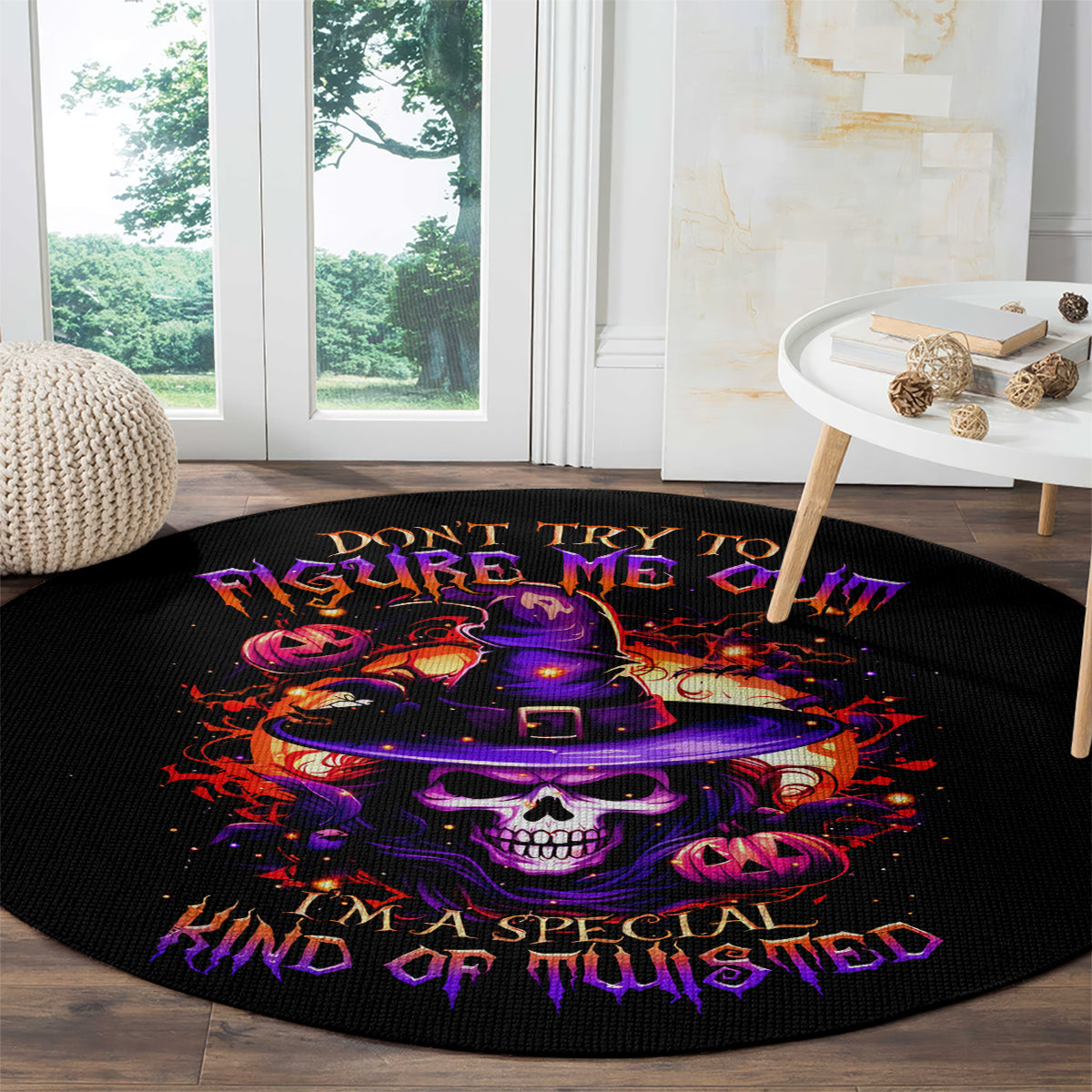 wizard-skull-halloween-round-carpet-dont-try-to-figure-me-out-im-a-special