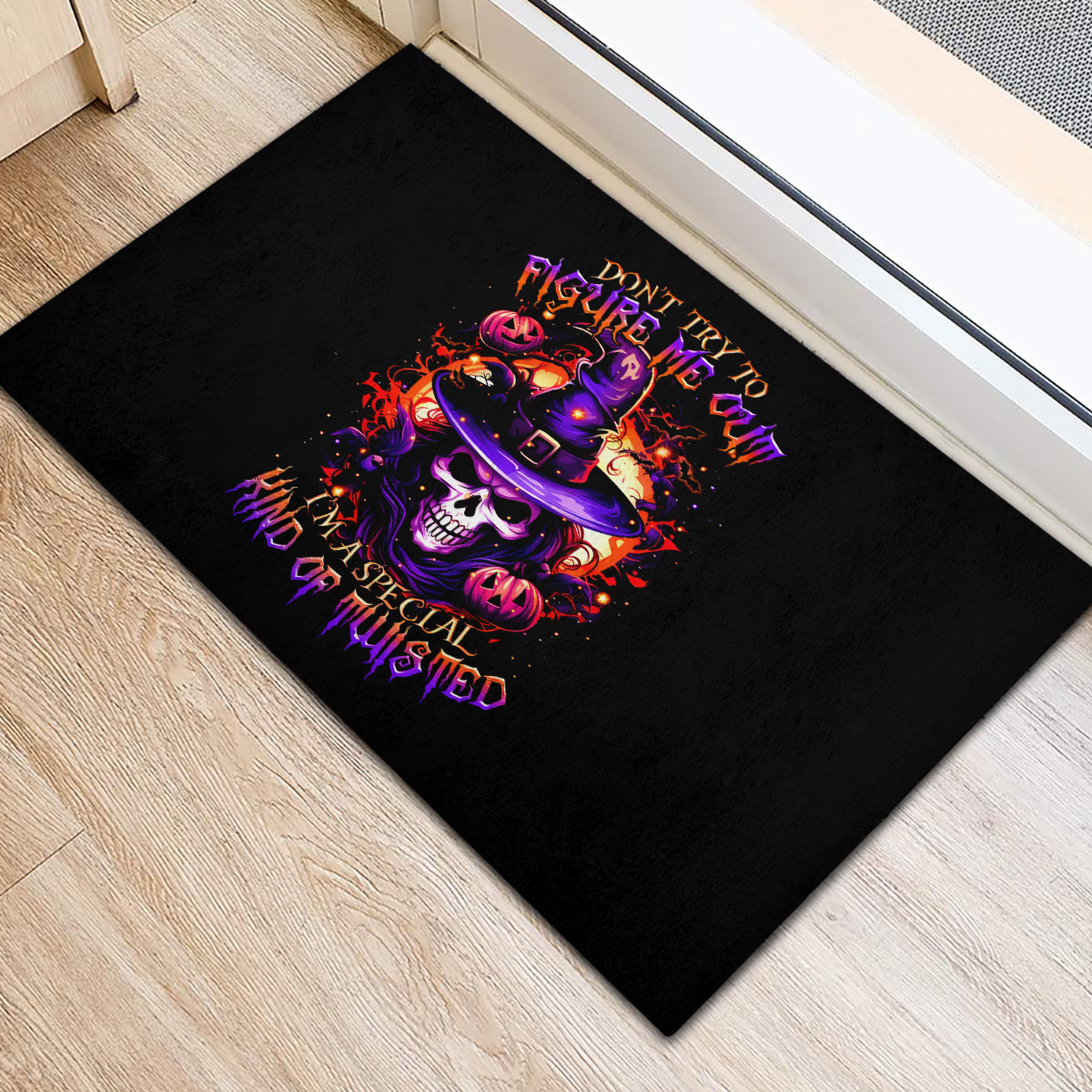 Wizard Skull Halloween Rubber Doormat Don't Try To Figure Me Out I'm A Special - Wonder Print Shop